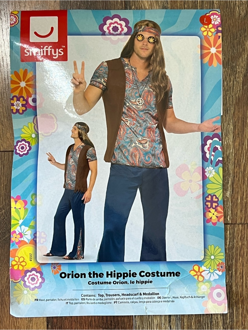 Smiffys Orion the Hippie Costume - Men's 1960s 1970s Retro Groovy Outfit" Sz L